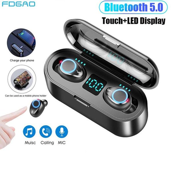 

fdgao wireless earphone bluetooth v5.0 tws stereo headsets bluetooth headphone led display 2000mah charging box with microphone