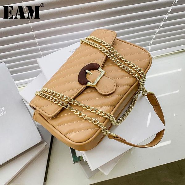 

cross body [eam] women elegant quality chains pu leather flap personality all-match female crossbody shoulder bag fashion 2021 18a1548