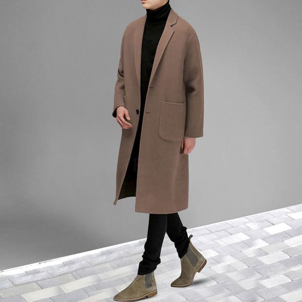 

2021 new men's long winter coat style korean version of duet ni cashmere jacket british style. s-3xl k172, Black