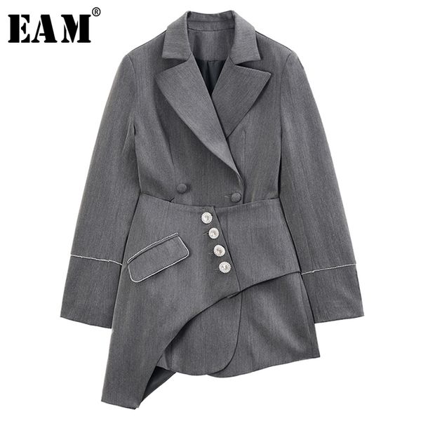 

[eam] loose fit gray asymmetrical stitch two piece jacket new lapel long sleeve women coat fashion tide spring 1r741 201112, Black;brown