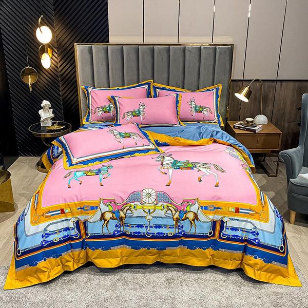 

european style horses 60s cotton digital printing duvet cover bed linen fitted sheet pillowcases bedclothes king  4pcs