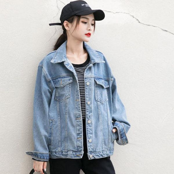 

2019 women plus size denim jacket spring streetwear harajuku vintage loose jean jacket autumn long sleeve basic outerwear1, Black;brown