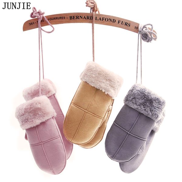 

female suede mittens glove thick gloves women mittens winter warm wrist gloves full finger 10 pairs, Blue;gray