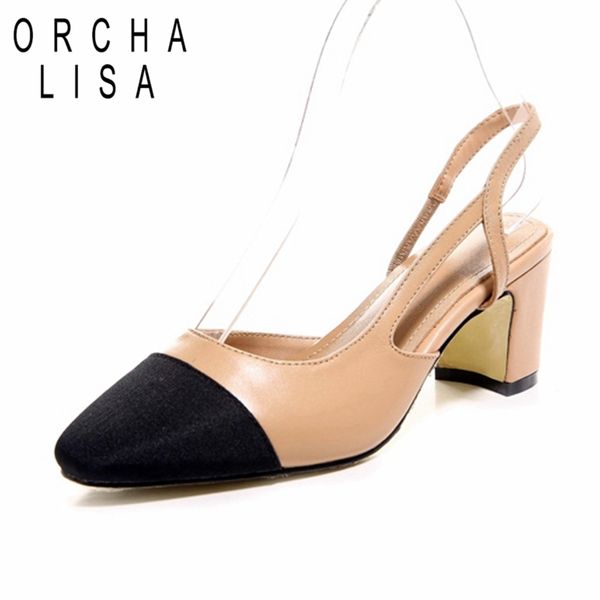 

orchalisa slingbacks genuine leather women shoes high heels shoes party wedding black apricot size 40 lady pumps 6cm y1215