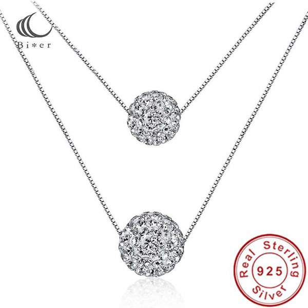

pendant necklaces rose gold double rhinestone crystal zircon ball chain necklace for wedding valentine's day gift, Silver