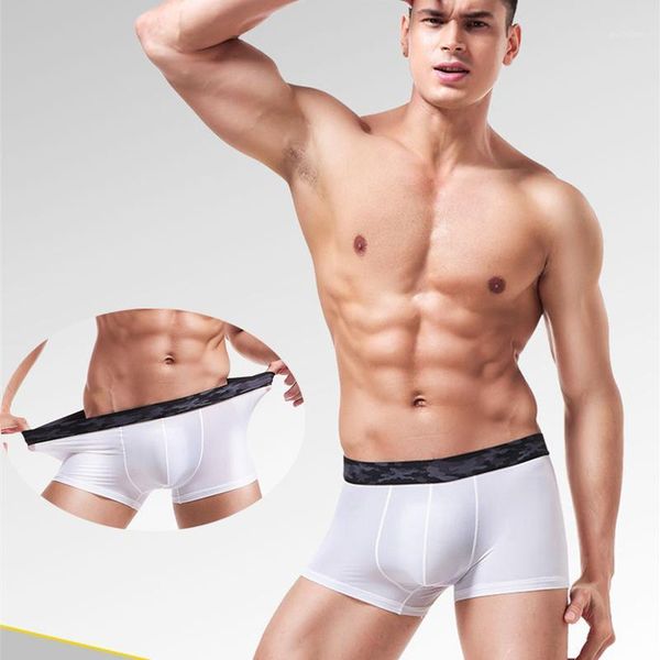 

transparents boxer bulge mens boxers underwear men's ice silk shorts camouflag boxershorts breathable xl-3xl 301, Black;white