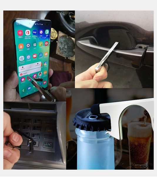 

edc opener beer no-touch door bottle press opener elevator button tool non-contact handheld brass edc keychain easy to c, Slivery;golden