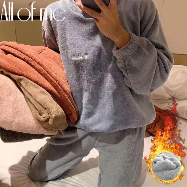 

women's pajama set warm flannel pajamas sleepwear homewear thick winter velvet female plush pyjamas suit sweatshirt hoodies 201109, Black;red