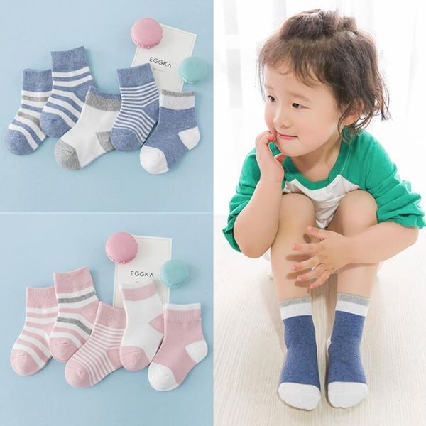 

5 pairs/lot baby soft cotton socks infant boys girls stripe warm floor socks autumn winter fashion sport anti-slip socks y201009, Pink;yellow