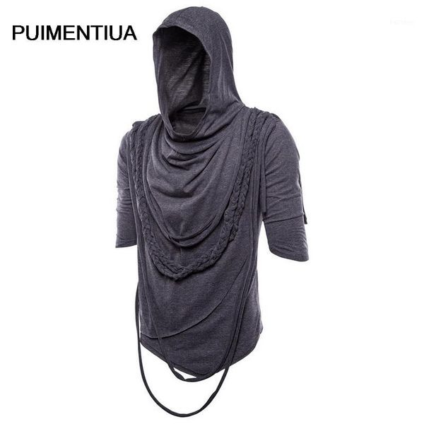 

men tassel irregular t-shirts design punk rock hip hop tee shirt nightclub dj streetwear men's gothic style hooded t-shirts1, White;black