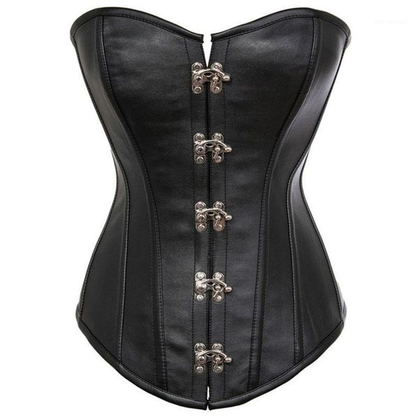 

14 steel boned corset black faux leather overbust steampunk corsets bustiers plus size slimming body shaper waist trainer1, Black;white