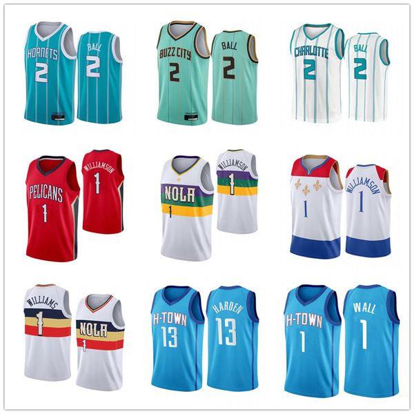 

13 john zion 1 wall harden williamson basketball jersey lonzo 2 ball lamelo ball brandon ingram 2021 new jerseys mens mesh red blue, Black;red