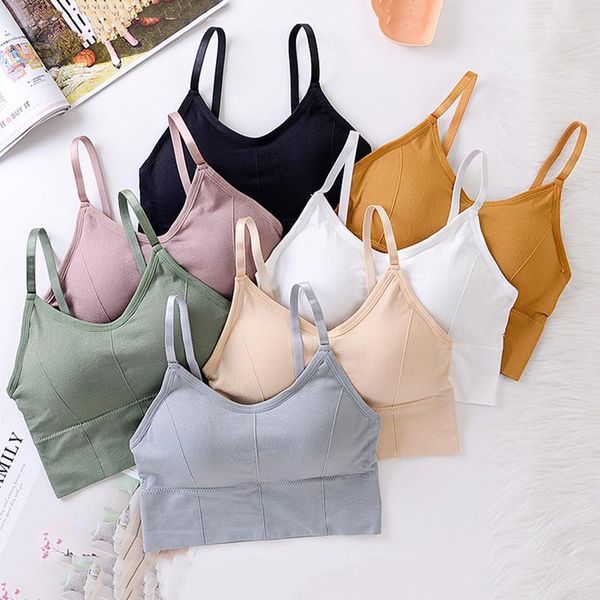 

camisoles & tanks women crop seamless bralette tube streetwear french style u-type backless padded bh comfort basic sports tan, Black;white