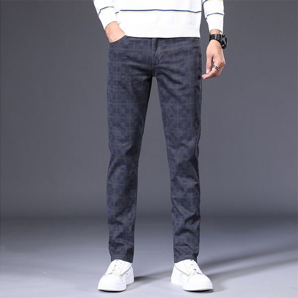 

men's slim plaid casual pants autumn brand clothing high-quality cotton stretch youth fashion fit trousers large size 28-42 201217, Black