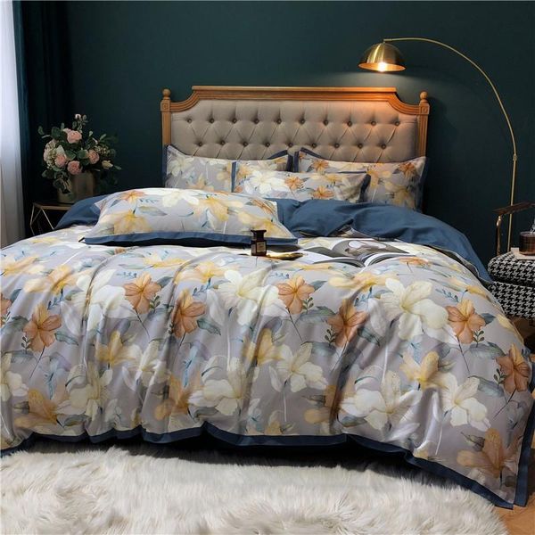 

new egyptian cotton bedsheet autumn leaf print duvet cover bed linen flat sheets  king size hometexitle