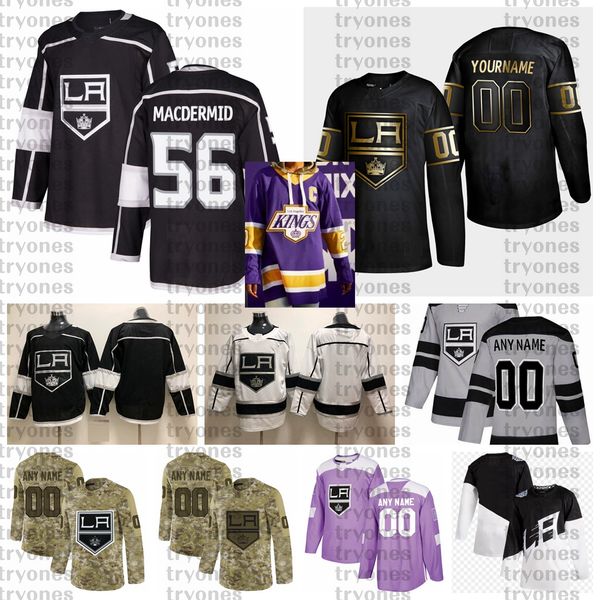 

2021 reverse retro customize #56 kurtis macdermid los angeles kings jerseys golden edition camo veterans day fights cancer hockey jersey, Black;red
