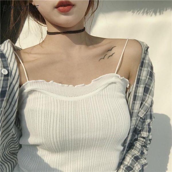 

tanks women solid trendy elegant all match chic korean style leisure daily womens female camis lovely simple students, White