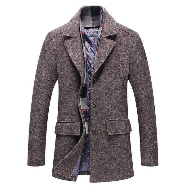 

2021 thick men's trench cashmere coats fashionable lapel scarf collar mid-length woolen windbreaker jacket men coat, Black;brown