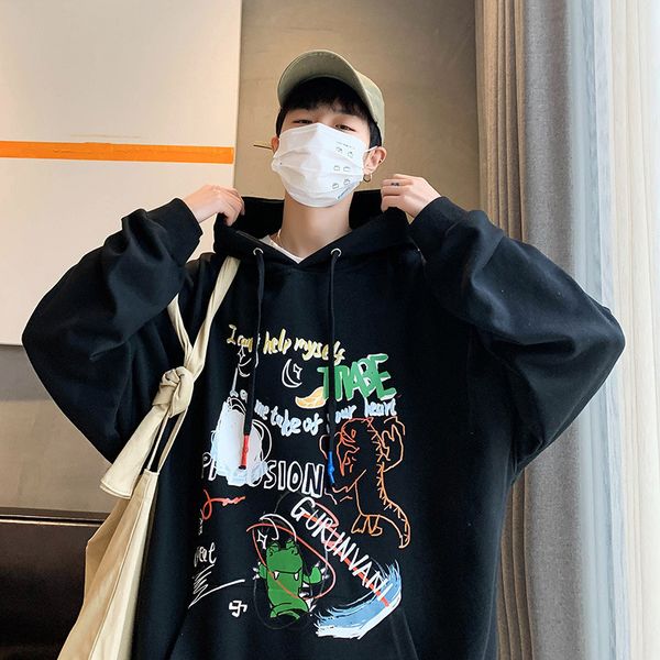 

2021 autumn hooded graffiti sweater men's trend hip hop loose and versatile new tb coat student hoodie large clothes new, Blue