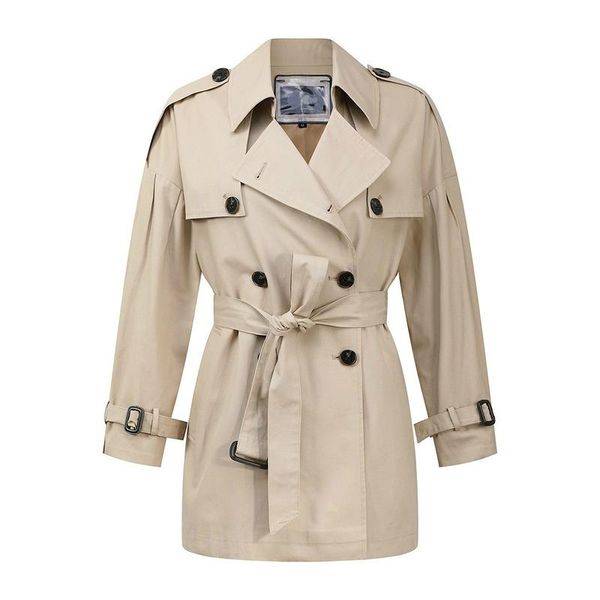 

women's trench coats casual windbreaker autumn winter women loose waist hugging short-height mid-length british style jacket, Tan;black
