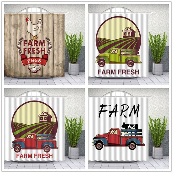 

shower curtains farm truck cows pattern fabric cartoon 3d print bathroom decor waterproof polyester cloth hanging curtain set