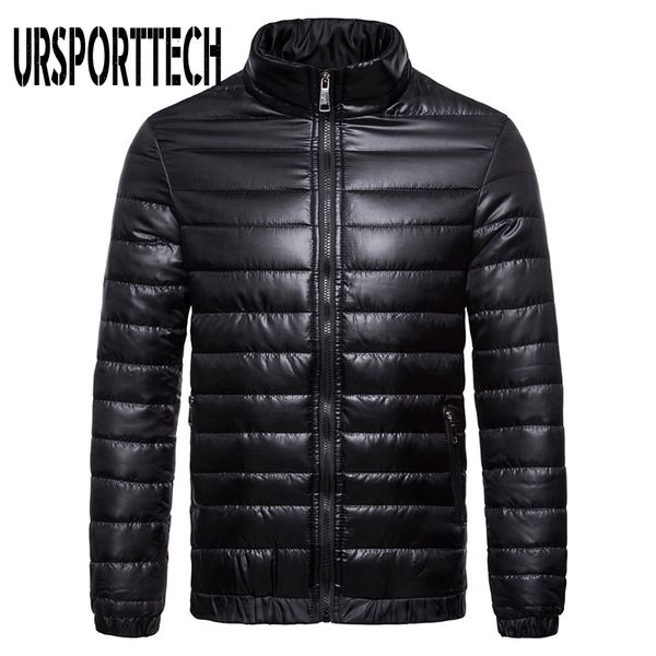 

ursporttech autumn winter down jacket men parka men's casual stand collar solid color warm jacket male lightweight down coats q1215, Black