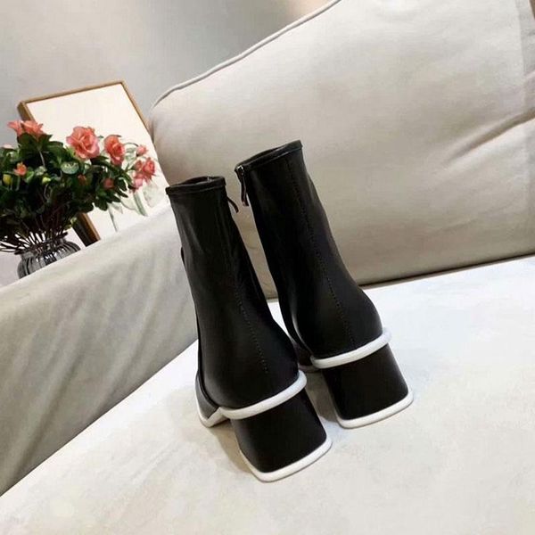 

boots 2021 fashion autumn/winter genuine leather women luxury shoes designers zip round toe hoof heels, Black