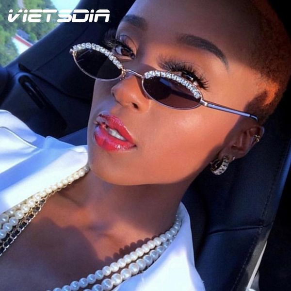 

sunglasses 2021 fashion cat eye women men designer diamond oval sun glasses alloy eyeglasses for female male uv400, White;black