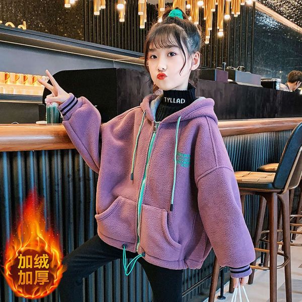 

winter thickened hooded autumn et girls' 2020 new baby double side cashmere zipper sweater children's fce cardigan yujl, Black