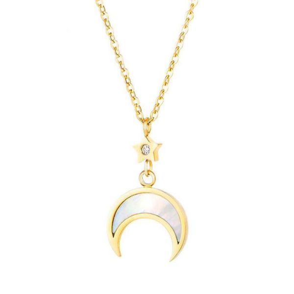 

Stainless Steel Gold Opal Stone Crescent Moon Star Pendant Necklace Jewelry Best Chain Link Women Moon Necklaces Gift For Him, Silver