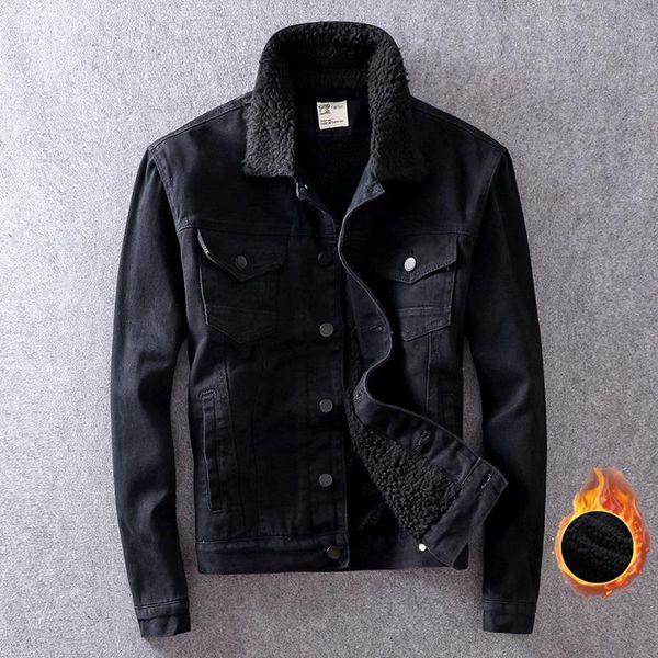 

british fashion winter jacket men coats velvet thick denim warm jackets hombre black lamb cashmere bomber jackets, Black;brown