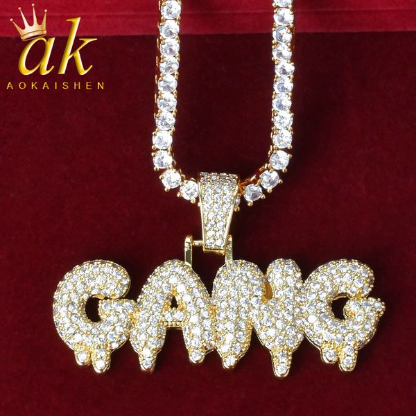 

gang letter pendant necklace cuban chain for women& men gold color cubic zircon hip hop jewelry q1209, Bronze;silver