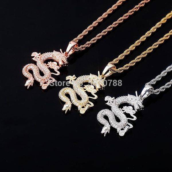 

hip hop gold plated dragon pendant necklace china stype cubic copper punk jewelry for men, Silver