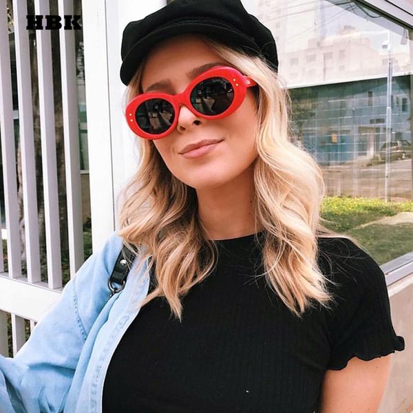 

sunglasses hbk retro oval oversized women fashion frame red pink black brand designer outdoor uv400 luxury, White;black