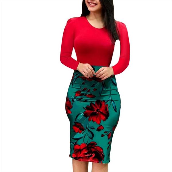 

elegant women autumn dress 2018 over sized floral pencil dresses long sleeve evening party dress bodycon vestidos, Black;gray