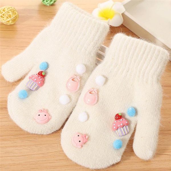 

hair accessories winter children thicken warm gloves style full fingers wool mittens girls baby1, Slivery;white