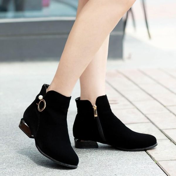 

boots big size 9 10 11-19 women shoes ankle for ladies woman winter pearl belt buckle side zipper1, Black