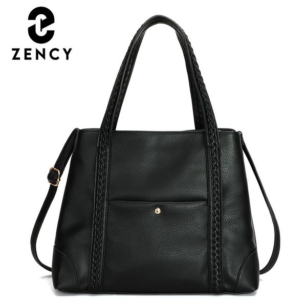 

zency soft pu leather handbag bussiness work ladies shoulder bag simple casual shopping women's crossbody bag black