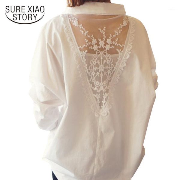

2019 new women autumn long sleeve blouses v collar white shirt female lace shirts women clothing solid casual blouse d95 301