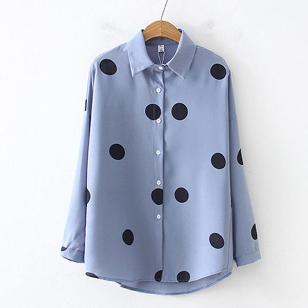 

women's blouses & shirts women long sleeve turn down collar office shirt leisure polka dot loose blouse casual blusas femininas1, White