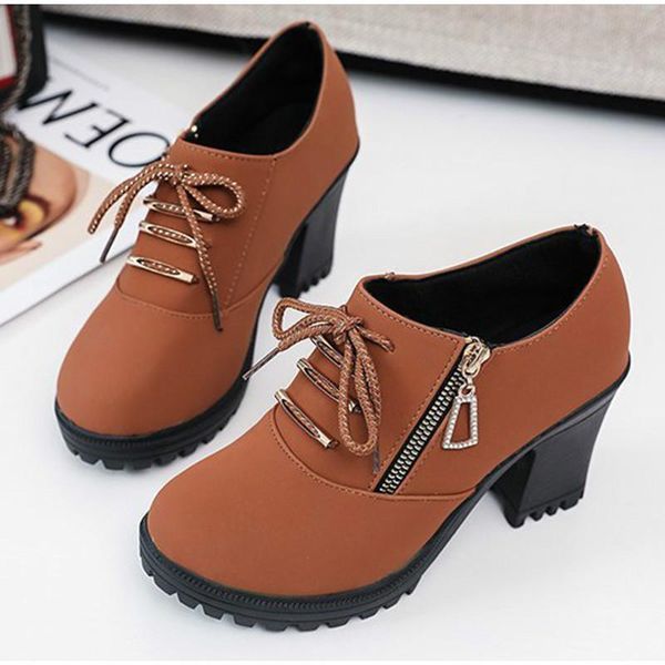 

dropshipping ankle boots women lace up high heels botas mujer autumn casual ladies 2020 fashion zip short boots female footwear, Black