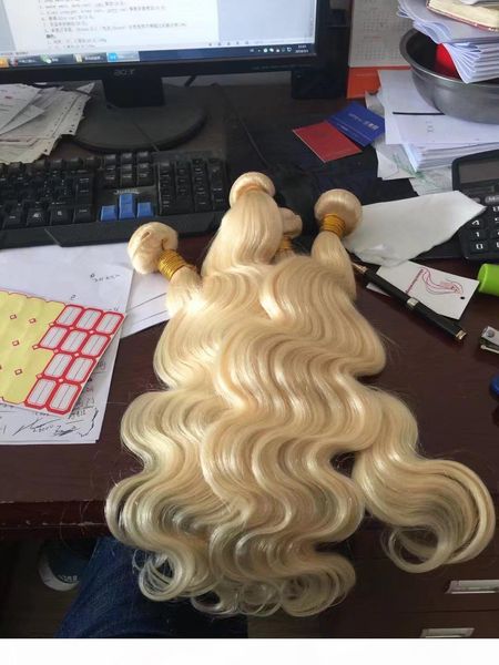 

virgin brazilian #613 platinum blonde body wavy hair weave extensions virgin blond body wave 3 pieces, Black
