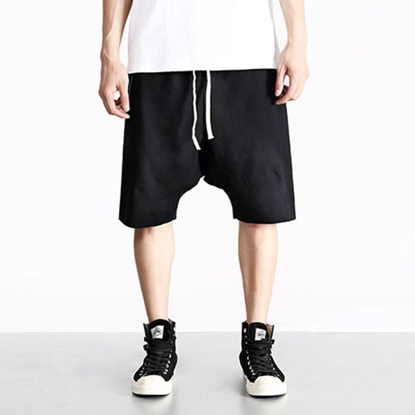 

hi-street summer mens drop crotch shorts baggy loose hip hop black men urban clothes joggers harem shorts with zipper for male, White;black