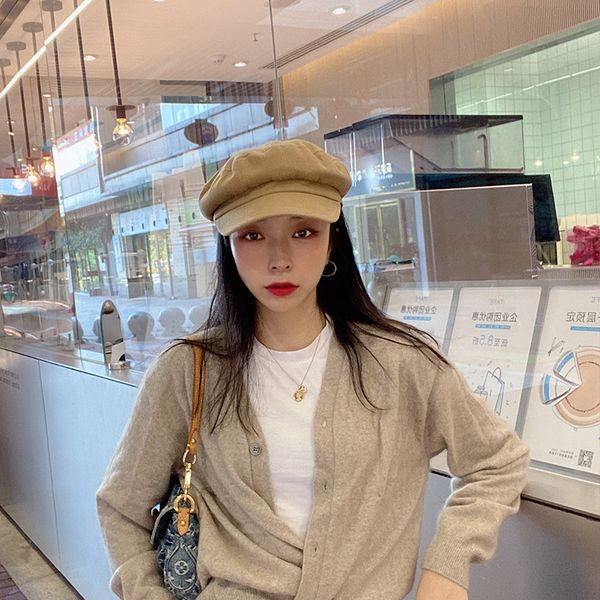 

women's solid color octagonal hat women's fashion hat in autumn and winter 2020 klwe, Blue;gray