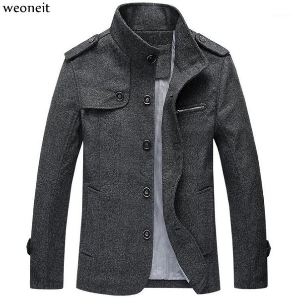 

men's wool & blends weoneit men winter warm trench woolen coat slim fit casual mens jackets solid stand collar single breasted parka1, Black