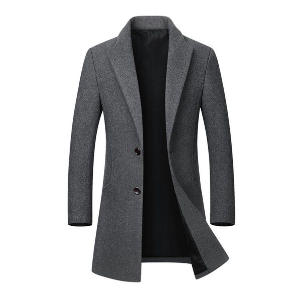 

2020 winter casual thick woolen coats men's stand collar slim fit jackets manteau homme peacoat overcoat trench wool parka coats, Black
