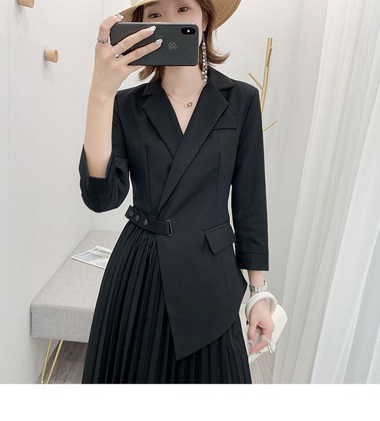 

2021 new solid irregular tender color a word spring and autumn feminine fashion dress in commuting temperament juex, Black;gray