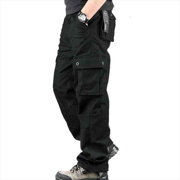 

pants men cargo trousers mens casual multi pocket military overall outdoors loose long trousers joggers army tactical pants, Black