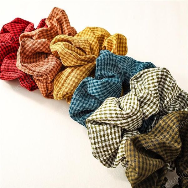 

scrunchie vintage grid plaid design women tie ponytail holder rope scrunchy basic hair bandnwt6