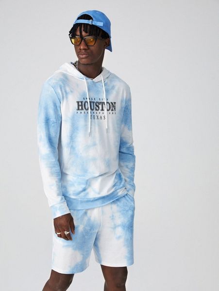 

men letter graphic tie dye hoodie and shorts set x1td#, Gray